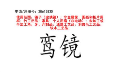昆明商標(biāo)注冊(cè)公司出售商標(biāo)：鸞鏡 20類